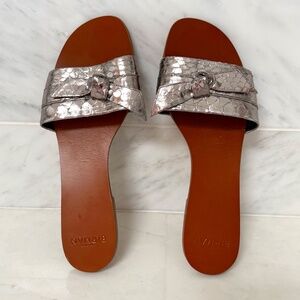 Alexandre Birman Gunmetal Snake Embossed Sandals, Sz 7.5